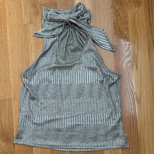 Maeve by Anthropologie Shimmery Silver Tie-Neck Halter top